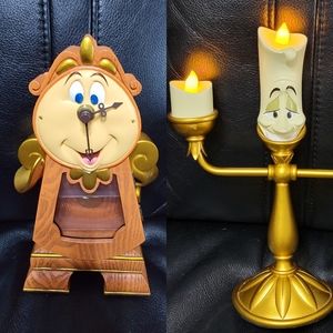 Disney Parks Exclusive Lumiere Light up Figure & Cogsworth Clock Bundle